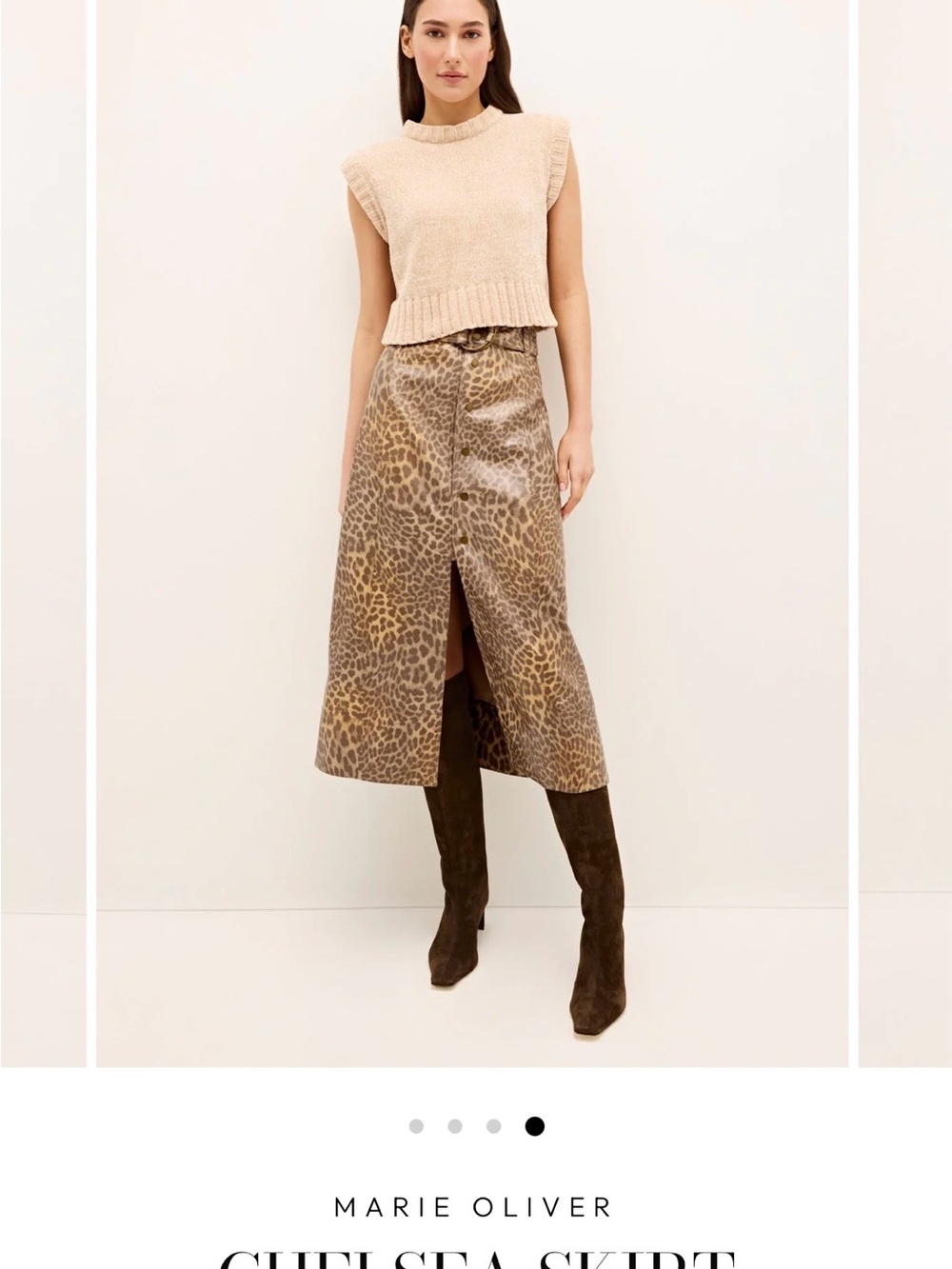 Marie Oliver Leopard-Print Leather Midi Skirt - Brown/Beige